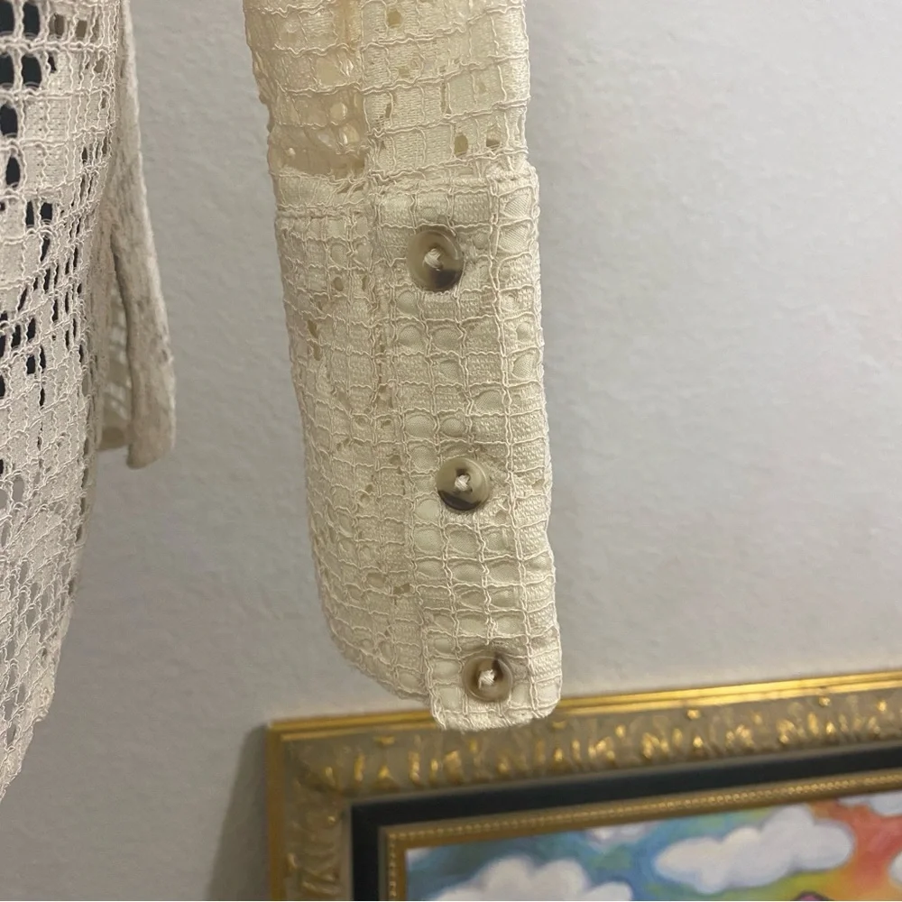 Free People Beige Lace Button-Down‎ Shirt